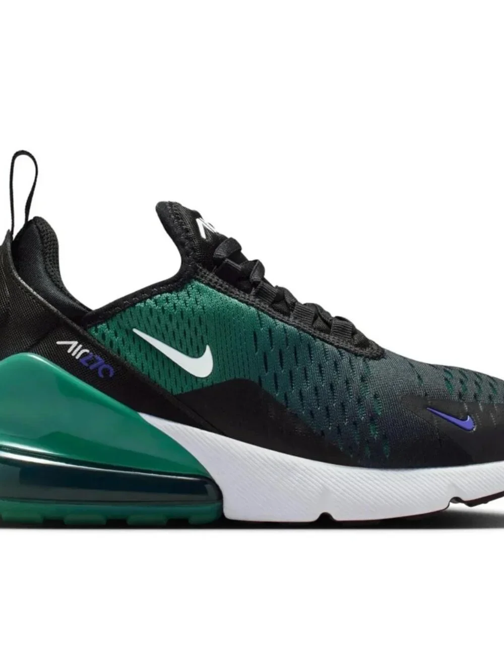 Nike Air Max 270 GS Shoes - Black White Evergreen Aura - Size 6.5Y (8 Women)